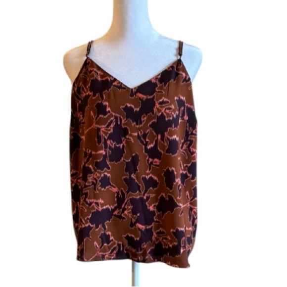 Nine West Brown Abstract Print Sleeveless Camisole Top XL Adjustable Straps - Picture 1 of 6